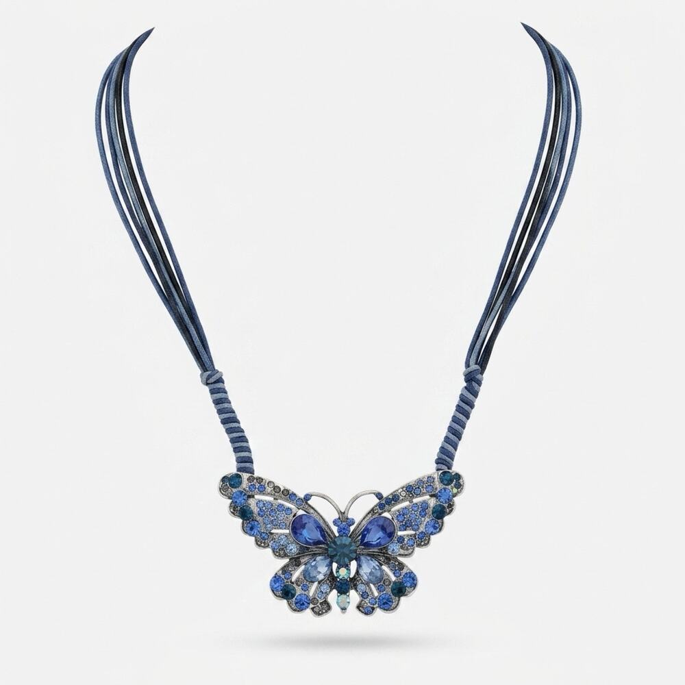 Contemporary butterfly pendant with blue and clear rhinestones